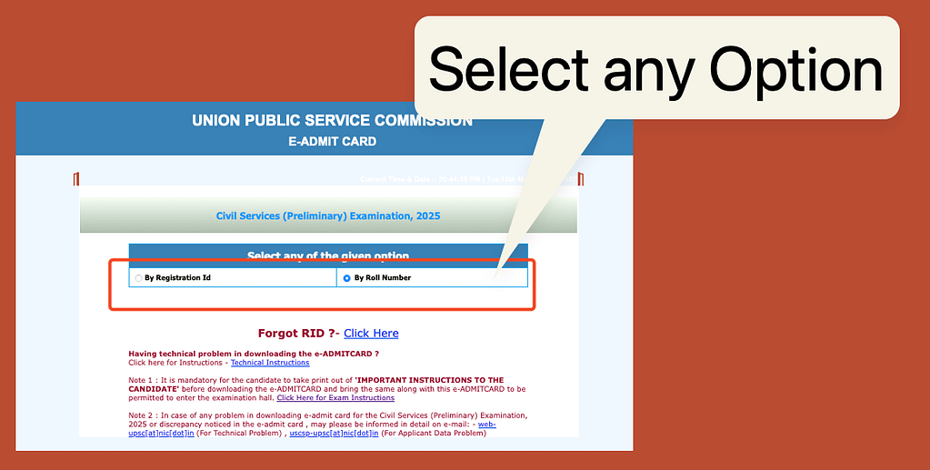 UPSC Prelims 2025 e-Admit Card step 2